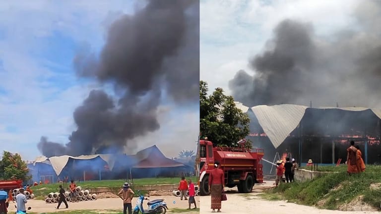 (Clip) Alarming! Fire breaks out at Wat Han Toei, Prathai District, Korat — temple pavilion, monks' quarters, and kitchen, 3 buildings, destroyed; losses exceed 2.5 million baht