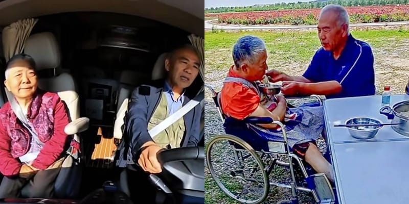 No lying in a hospital bed waiting to die! 69-year-old Chinese man drives paralysed wife on a trip across the country to keep his promise