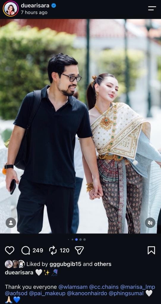Crystal clear, no zoom needed! "Dew Arisara" shows off sweet romance with "Woody Lamsam," revealing his face in full for the first time