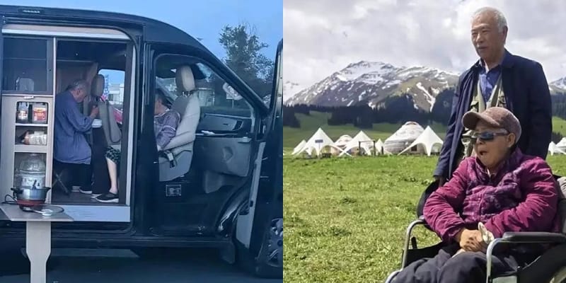 No lying in a hospital bed waiting to die! 69-year-old Chinese man drives paralysed wife on a trip across the country to keep his promise