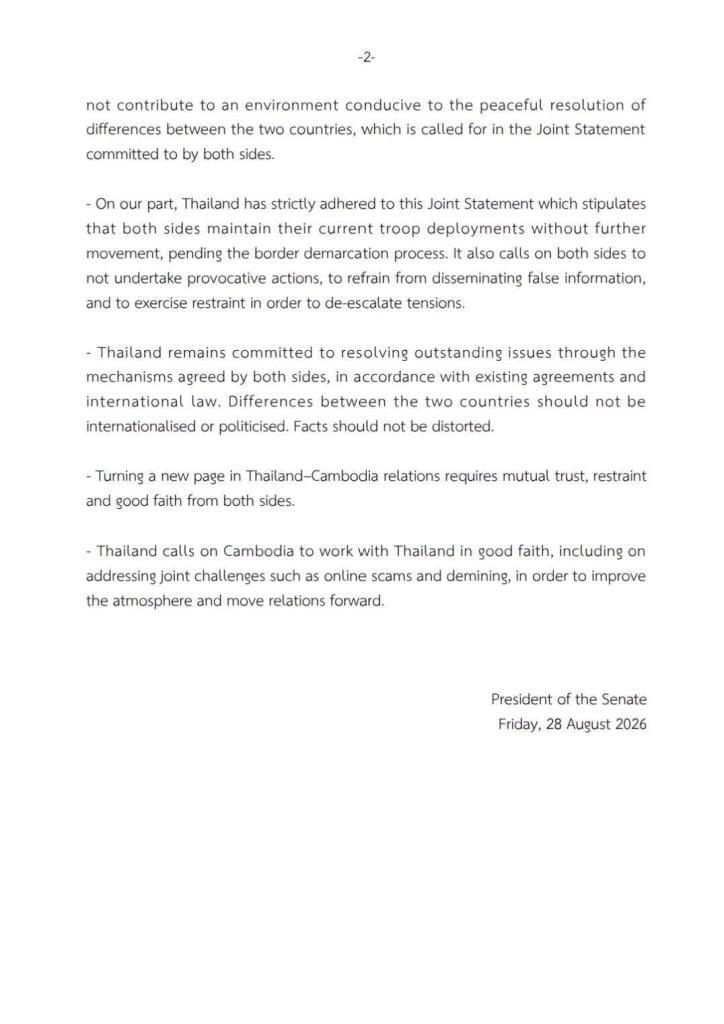 Mongkol blasts Hun Sen: Stop distorting facts and playing the victim, urges sincere cooperation to resolve Thailand-Cambodia problems