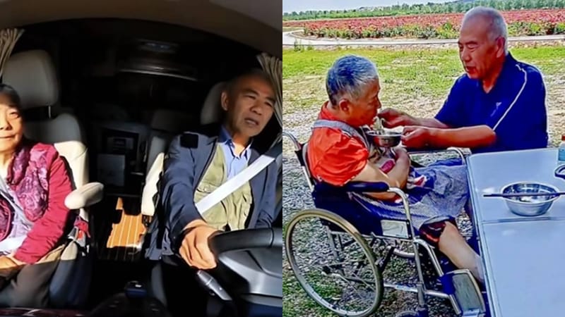 No lying in a hospital bed waiting to die! 69-year-old Chinese man drives paralysed wife on a trip across the country to keep his promise